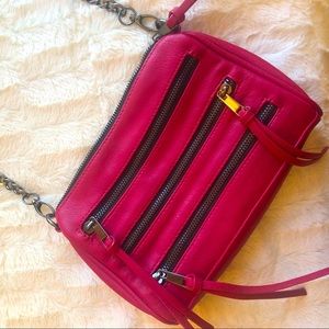Faux Leather Hot Pink Three Zip Crossbody Bag